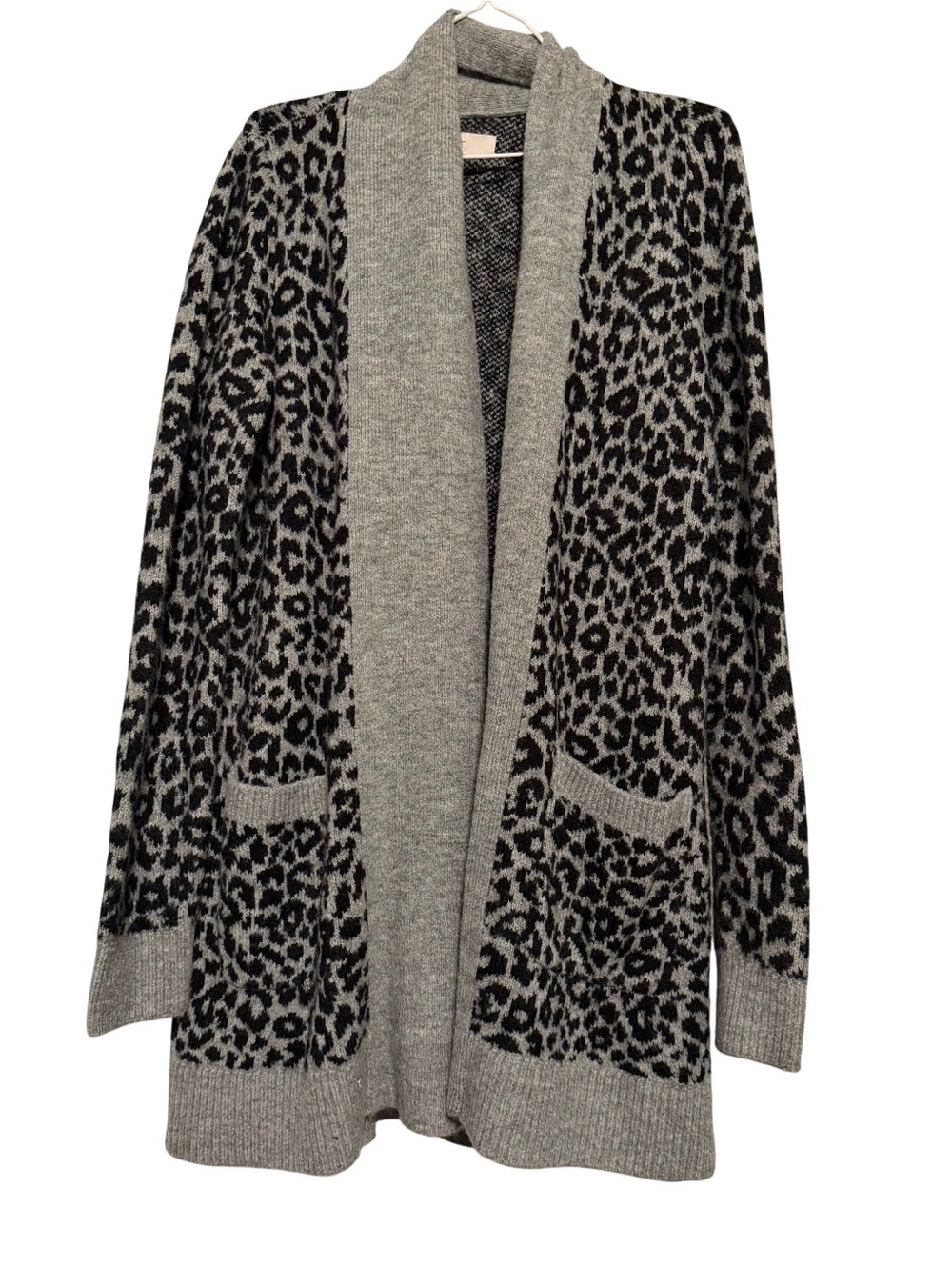 LOFT Gray Leopard Print Open Front Cardigan Sweater